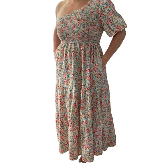 Arula Abriella Ditzy Floral Smocked 1 Shoulder Puff Sleeve Dress Pockets Size 3X - Picture 10 of 11